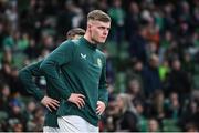 27 March 2023; Evan Ferguson of Republic of Ireland before the UEFA EURO 2024 Championship Qualifier match between Republic of Ireland and France at Aviva Stadium in Dublin. Photo by Seb Daly/Sportsfile