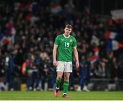 27 March 2023; Evan Ferguson of Republic of Ireland during the UEFA EURO 2024 Championship Qualifier match between Republic of Ireland and France at Aviva Stadium in Dublin. Photo by Seb Daly/Sportsfile