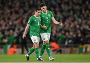 27 March 2023; Josh Cullen, left, and John Egan of Republic of Ireland during the UEFA EURO 2024 Championship Qualifier match between Republic of Ireland and France at Aviva Stadium in Dublin. Photo by Seb Daly/Sportsfile