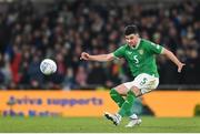 27 March 2023; John Egan of Republic of Ireland during the UEFA EURO 2024 Championship Qualifier match between Republic of Ireland and France at Aviva Stadium in Dublin. Photo by Seb Daly/Sportsfile