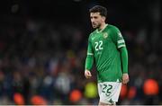 27 March 2023; Mikey Johnston of Republic of Ireland during the UEFA EURO 2024 Championship Qualifier match between Republic of Ireland and France at Aviva Stadium in Dublin. Photo by Seb Daly/Sportsfile
