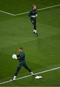 27 March 2023; Republic of Ireland goalkeepers Caoimhin Kelleher, top, and Gavin Bazunu before the UEFA EURO 2024 Championship Qualifier match between Republic of Ireland and France at the Aviva Stadium in Dublin. Photo by Piaras Ó Mídheach/Sportsfile