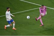 27 March 2023; Republic of Ireland goalkeeper Gavin Bazunu in action against Olivier Giroud of France during the UEFA EURO 2024 Championship Qualifier match between Republic of Ireland and France at the Aviva Stadium in Dublin. Photo by Piaras Ó Mídheach/Sportsfile