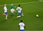 27 March 2023; James McClean of Republic of Ireland takes a late shot that was saved by France goalkeeper Mike Maignan during the UEFA EURO 2024 Championship Qualifier match between Republic of Ireland and France at the Aviva Stadium in Dublin. Photo by Piaras Ó Mídheach/Sportsfile