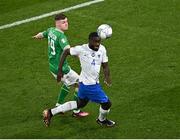 27 March 2023; Dayot Upamecano of France in action against Evan Ferguson of Republic of Ireland during the UEFA EURO 2024 Championship Qualifier match between Republic of Ireland and France at the Aviva Stadium in Dublin. Photo by Piaras Ó Mídheach/Sportsfile