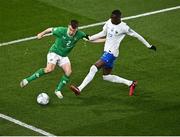 27 March 2023; Seamus Coleman of Republic of Ireland in action against Randal Kolo Muani of France during the UEFA EURO 2024 Championship Qualifier match between Republic of Ireland and France at the Aviva Stadium in Dublin. Photo by Piaras Ó Mídheach/Sportsfile
