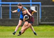 28 March 2023; Ciara Smyth of Loreto St Michael's is tackled by Lisa Hastings of Sacred Heart during the Lidl All Ireland Post Primary School Senior ‘A’ Championship Final match between Sacred Heart School in Westport, Mayo, and Loreto St Michael’s in Navan, Meath, at Glennon Brothers Pearse Park in Longford. Photo by Ben McShane/Sportsfile