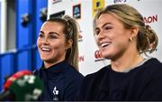 28 March 2023; Aoife Doyle, left, and Dorothy Wall during a Ireland Women's Rugby media conference at IRFU High Performance Centre at the Sport Ireland Campus in Dublin. Photo by Ramsey Cardy/Sportsfile