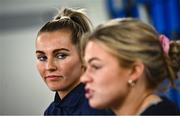 28 March 2023; Aoife Doyle, left, and Dorothy Wall during a Ireland Women's Rugby media conference at IRFU High Performance Centre at the Sport Ireland Campus in Dublin. Photo by Ramsey Cardy/Sportsfile