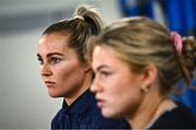 28 March 2023; Aoife Doyle, left, and Dorothy Wall during a Ireland Women's Rugby media conference at IRFU High Performance Centre at the Sport Ireland Campus in Dublin. Photo by Ramsey Cardy/Sportsfile