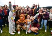 28 March 2023; Loreto St Michael's supporters celebrate after the Lidl All Ireland Post Primary School Senior ‘A’ Championship Final match between Sacred Heart School in Westport, Mayo, and Loreto St Michael’s in Navan, Meath, at Glennon Brothers Pearse Park in Longford. Photo by Ben McShane/Sportsfile