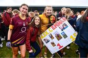 28 March 2023; Loreto St Michael's goalkeeper Alex Connor celebrates with supporters after the Lidl All Ireland Post Primary School Senior ‘A’ Championship Final match between Sacred Heart School in Westport, Mayo, and Loreto St Michael’s in Navan, Meath, at Glennon Brothers Pearse Park in Longford. Photo by Ben McShane/Sportsfile