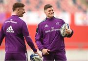 28 March 2023; Jack O'Donoghue, right, and Ben Healy during a Munster Rugby squad training session at Thomond Park in Limerick. Photo by Harry Murphy/Sportsfile
