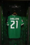 27 March 2023; The jersey of Will Smallbone hangs in the Republic of Ireland dressing room before the UEFA EURO 2024 Championship Qualifier match between Republic of Ireland and France at Aviva Stadium in Dublin. Photo by Stephen McCarthy/Sportsfile