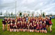 28 March 2023; Loreto St Michael's players celebrate with the cup after the Lidl All Ireland Post Primary School Senior ‘A’ Championship Final match between Sacred Heart School in Westport, Mayo, and Loreto St Michael’s in Navan, Meath, at Glennon Brothers Pearse Park in Longford. Photo by Ben McShane/Sportsfile