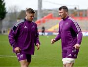 28 March 2023; Jack Crowley and Peter O'Mahony during a Munster Rugby squad training session at Thomond Park in Limerick. Photo by Harry Murphy/Sportsfile