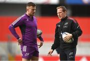 28 March 2023; Shane Daly and Attack coach Mike Prendergast during a Munster Rugby squad training session at Thomond Park in Limerick. Photo by Harry Murphy/Sportsfile