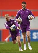 28 March 2023; Craig Casey, left, and Conor Murray during a Munster Rugby squad training session at Thomond Park in Limerick. Photo by Harry Murphy/Sportsfile