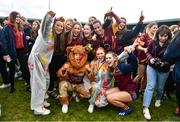 28 March 2023; Loreto St Michael's supporters celebrate after the Lidl All Ireland Post Primary School Senior ‘A’ Championship Final match between Sacred Heart School in Westport, Mayo, and Loreto St Michael’s in Navan, Meath, at Glennon Brothers Pearse Park in Longford. Photo by Ben McShane/Sportsfile