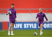 28 March 2023; Conor Murray, left, and Craig Casey during a Munster Rugby squad training session at Thomond Park in Limerick. Photo by Harry Murphy/Sportsfile