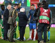 27 March 2023; Kylian Mbappé of France and President of Ireland Michael D Higgins before the UEFA EURO 2024 Championship Qualifier match between Republic of Ireland and France at Aviva Stadium in Dublin. Photo by Stephen McCarthy/Sportsfile