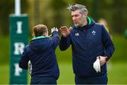 28 March 2023; Head Coach Greg McWilliams, right, and Nicole Cronin during a Ireland Women's Rugby squad training session at IRFU High Performance Centre at the Sport Ireland Campus in Dublin. Photo by Ramsey Cardy/Sportsfile