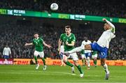 27 March 2023; Kylian Mbappé of France in action against Seamus Coleman of Republic of Ireland during the UEFA EURO 2024 Championship Qualifier match between Republic of Ireland and France at Aviva Stadium in Dublin. Photo by Eóin Noonan/Sportsfile