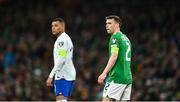 27 March 2023; Seamus Coleman of Republic of Ireland and Kylian Mbappé of France during the UEFA EURO 2024 Championship Qualifier match between Republic of Ireland and France at Aviva Stadium in Dublin. Photo by Eóin Noonan/Sportsfile