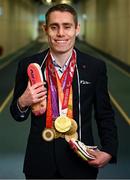 29 March 2023; Paralympic legend Jason Smyth poses for a portrait  at the Sport Ireland Institute in Dublin after announcing his retirement from 100m and 200m athletics as a 6 time Paralympic  gold medalist and world record holder in the in the T13 classification. Photo by Harry Murphy/Sportsfile