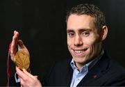 29 March 2023; Paralympic legend Jason Smyth poses for a portrait  at the Sport Ireland Institute in Dublin after announcing his retirement from 100m and 200m athletics as a 6 time Paralympic  gold medalist and world record holder in the in the T13 classification. Photo by Harry Murphy/Sportsfile