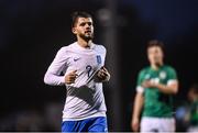 28 March 2023; Zisis Tsikos of Greece during the UEFA European Under-19 Championship Elite Round match between Greece and Republic of Ireland at Ferrycarrig Park in Wexford. Photo by Stephen McCarthy/Sportsfile