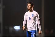 28 March 2023; Anastasios Symeonidis of Greece during the UEFA European Under-19 Championship Elite Round match between Greece and Republic of Ireland at Ferrycarrig Park in Wexford. Photo by Stephen McCarthy/Sportsfile
