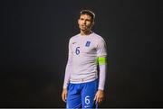 28 March 2023; Alexios Kalogeropoulos of Greece during the UEFA European Under-19 Championship Elite Round match between Greece and Republic of Ireland at Ferrycarrig Park in Wexford. Photo by Stephen McCarthy/Sportsfile