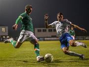 28 March 2023; Sam Curtis of Republic of Ireland in action against Georgios Koutsias of Greece during the UEFA European Under-19 Championship Elite Round match between Greece and Republic of Ireland at Ferrycarrig Park in Wexford. Photo by Stephen McCarthy/Sportsfile