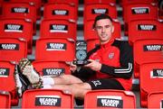 30 March 2023; Jordan McEneff of Shelbourne FC with his SSE Airtricity/SWI Player of the Month award for February 2023 at Ryan McBride Brandywell Stadium in Derry. Photo by Piaras Ó Mídheach/Sportsfile