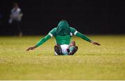 28 March 2023; A dejected Franco Umeh of Republic of Ireland after the UEFA European Under-19 Championship Elite Round match between Greece and Republic of Ireland at Ferrycarrig Park in Wexford. Photo by Stephen McCarthy/Sportsfile