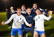 28 March 2023; Greece players celebrate after the UEFA European Under-19 Championship Elite Round match between Greece and Republic of Ireland at Ferrycarrig Park in Wexford. Photo by Stephen McCarthy/Sportsfile