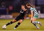 29 March 2023; Rianna Jarrett of Wexford Youths in action against Abby Tuthill of Shamrock Rovers during the SSE Airtricity Women's Premier Division match between Shamrock Rovers and Wexford Youths at Tallaght Stadium in Dublin. Photo by Stephen McCarthy/Sportsfile