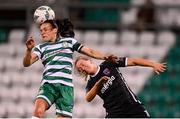 29 March 2023; Aine O'Gorman of Shamrock Rovers in action against Nicola Sinnott of Wexford Youths during the SSE Airtricity Women's Premier Division match between Shamrock Rovers and Wexford Youths at Tallaght Stadium in Dublin. Photo by Stephen McCarthy/Sportsfile