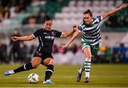 29 March 2023; Rianna Jarrett of Wexford Youths in action against Jess Gargan of Shamrock Rovers during the SSE Airtricity Women's Premier Division match between Shamrock Rovers and Wexford Youths at Tallaght Stadium in Dublin. Photo by Stephen McCarthy/Sportsfile