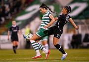 29 March 2023; Jessica Hennessy of Shamrock Rovers in action against Rianna Jarrett of Wexford Youths during the SSE Airtricity Women's Premier Division match between Shamrock Rovers and Wexford Youths at Tallaght Stadium in Dublin. Photo by Stephen McCarthy/Sportsfile