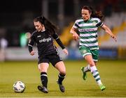 29 March 2023; Abbie Brophy of Wexford Youths in action against Aine O'Gorman of Shamrock Rovers during the SSE Airtricity Women's Premier Division match between Shamrock Rovers and Wexford Youths at Tallaght Stadium in Dublin. Photo by Stephen McCarthy/Sportsfile
