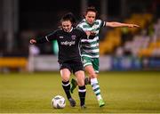 29 March 2023; Abbie Brophy of Wexford Youths in action against Aine O'Gorman of Shamrock Rovers during the SSE Airtricity Women's Premier Division match between Shamrock Rovers and Wexford Youths at Tallaght Stadium in Dublin. Photo by Stephen McCarthy/Sportsfile
