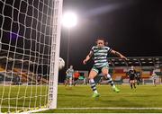 29 March 2023; Aine O'Gorman of Shamrock Rovers shoots to score her side's second goal during the SSE Airtricity Women's Premier Division match between Shamrock Rovers and Wexford Youths at Tallaght Stadium in Dublin. Photo by Stephen McCarthy/Sportsfile