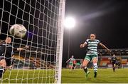 29 March 2023; Aine O'Gorman of Shamrock Rovers shoots to score her side's second goal during the SSE Airtricity Women's Premier Division match between Shamrock Rovers and Wexford Youths at Tallaght Stadium in Dublin. Photo by Stephen McCarthy/Sportsfile