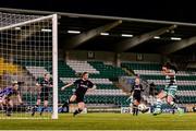 29 March 2023; Aine O'Gorman of Shamrock Rovers scores her side's second goal during the SSE Airtricity Women's Premier Division match between Shamrock Rovers and Wexford Youths at Tallaght Stadium in Dublin. Photo by Stephen McCarthy/Sportsfile