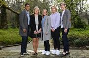 30 March 2023; In attendance are, from left, Jackie McCarthy-O'Brien, Linda Gorman, Olivia O'Toole, Ellen Molloy and Sue Hayden during the Ireland Women's National Team 50-Year Celebrations Announcement at Merrion Square in Dublin. Photo by Seb Daly/Sportsfile