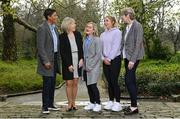 30 March 2023; In attendance are, from left, Jackie McCarthy-O'Brien, Linda Gorman, Olivia O'Toole, Ellen Molloy and Sue Hayden during the Ireland Women's National Team 50-Year Celebrations Announcement at Merrion Square in Dublin. Photo by Seb Daly/Sportsfile