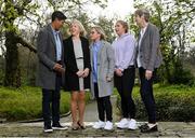 30 March 2023; In attendance are, from left, Jackie McCarthy-O'Brien, Linda Gorman, Olivia O'Toole, Ellen Molloy and Sue Hayden during the Ireland Women's National Team 50-Year Celebrations Announcement at Merrion Square in Dublin. Photo by Seb Daly/Sportsfile