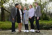 30 March 2023; In attendance are, from left, Jackie McCarthy-O'Brien, Linda Gorman, Olivia O'Toole, Ellen Molloy and Sue Hayden during the Ireland Women's National Team 50-Year Celebrations Announcement at Merrion Square in Dublin. Photo by Seb Daly/Sportsfile